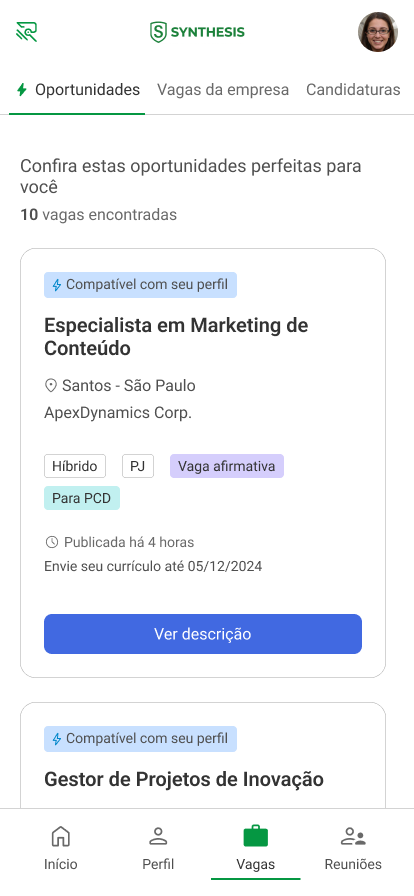 Mobile app for candidates - Tela 1